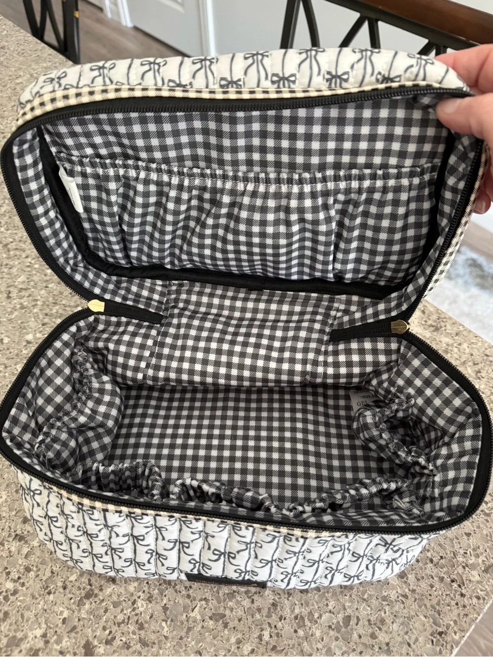 Simply Southern Black Bow Cosmo Quilted Make Up Travel Case, NWT
